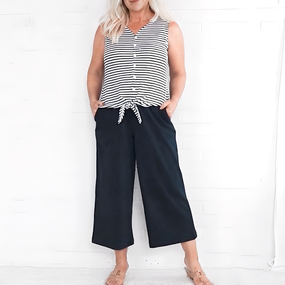 TALBOTS Tie Hem Button Front Tank - Coastal Stripe - SP